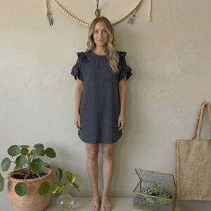 Gianni Bini Navy Blue Shift Dress Medium Ruffle Sleeve Scandi